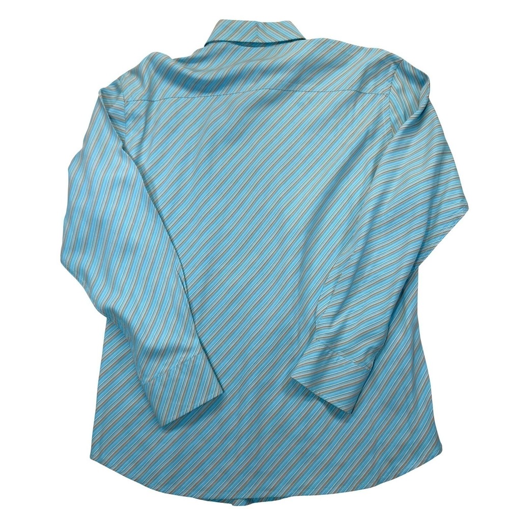 Bugatchi Uomo Mens Large Blue Brown Striped Modal Blend Long Sleeve Shirt - Picture 3 of 8
